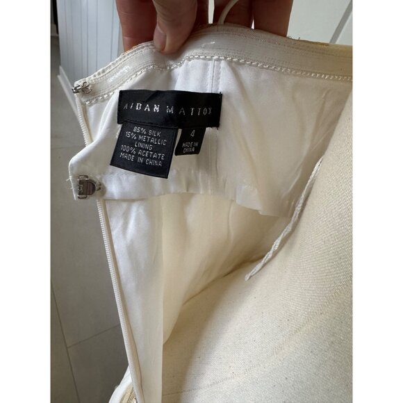 Aidan Mattox White & Gold Embroidered Silk Dress Size 4 - Picture 13 of 16